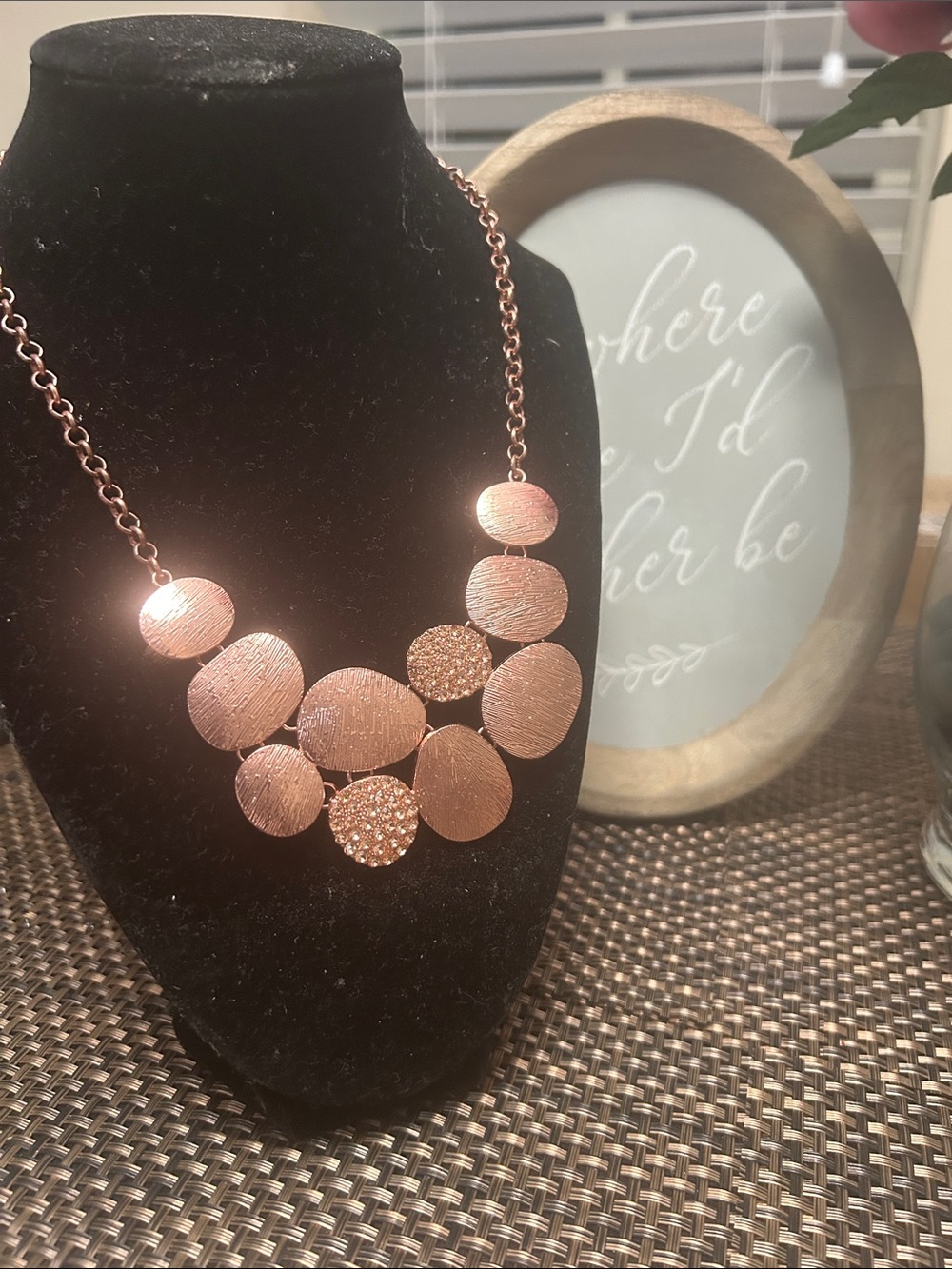 Rose Gold Textured Circle Statement Necklace